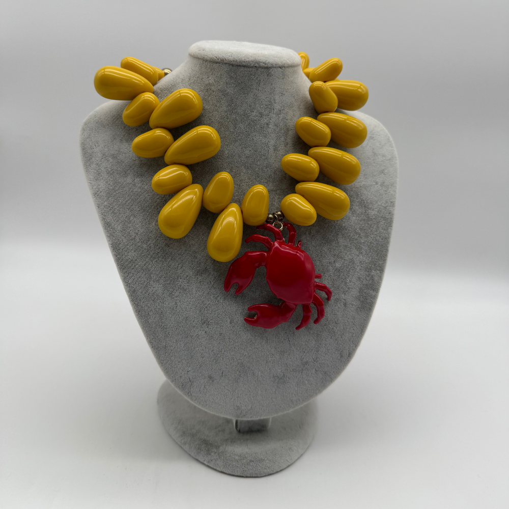 Yengeç Detaylı Sarı Kolye - 45 cm