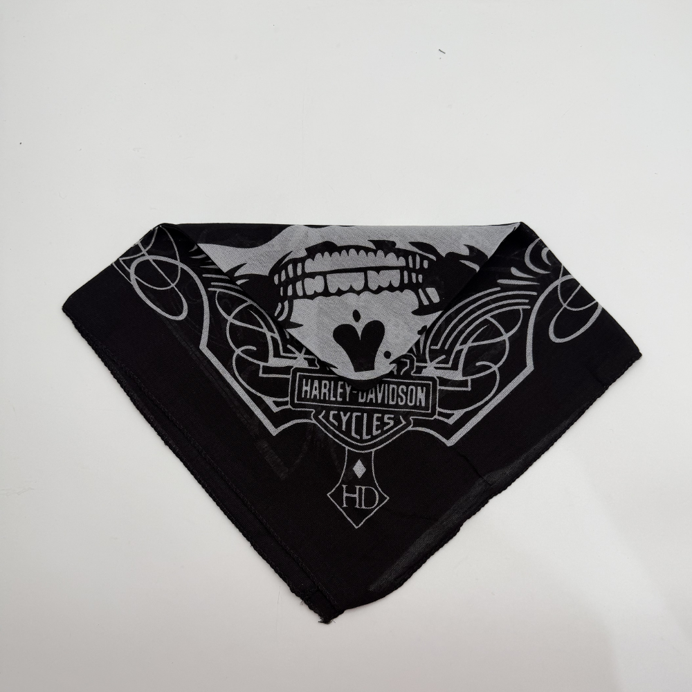 Kuru Kafa ve Motor Temalı Siyah Bandana Fular