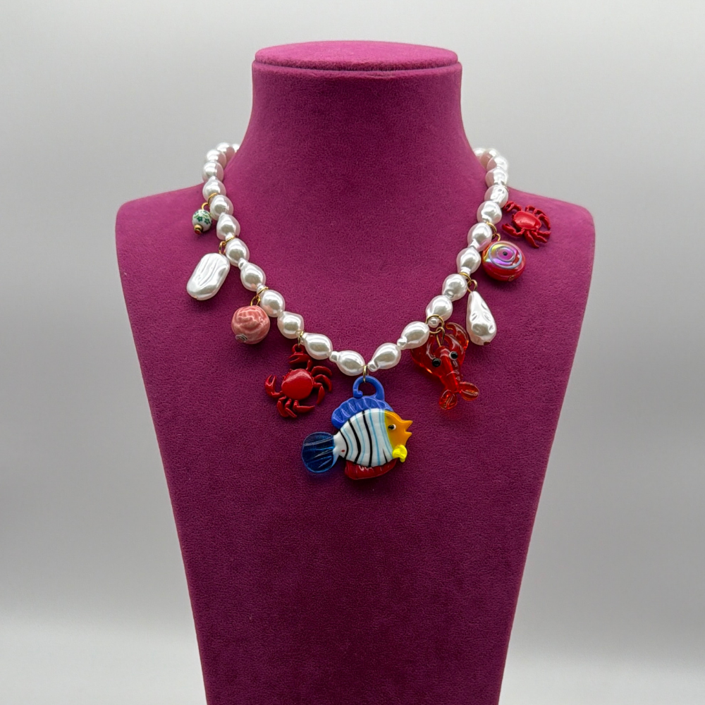 Renkli Balık Yengeç Uçlu Kolye - 45 CM