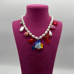 Renkli Balık Yengeç Uçlu Kolye - 45 CM