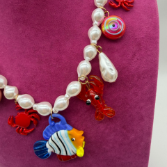 Renkli Balık Yengeç Uçlu Kolye - 45 CM