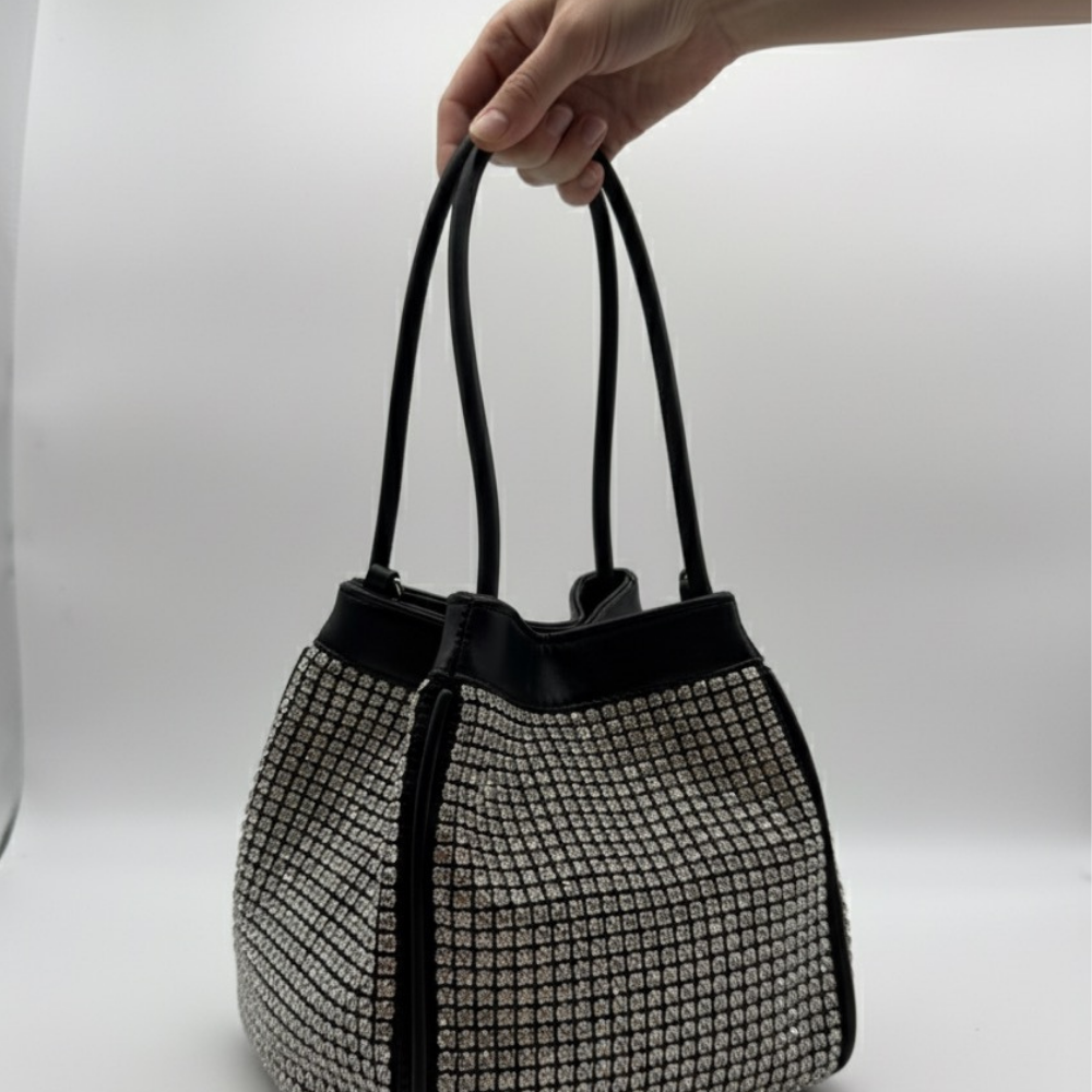 Siyah Kadın Çanta Taş Detaylı Zincir Askılı Şık Omuz ve El Çantası