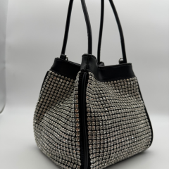 Siyah Kadın Çanta Taş Detaylı Zincir Askılı Şık Omuz ve El Çantası