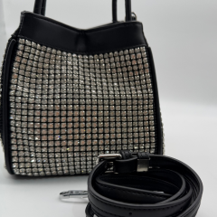 Siyah Kadın Çanta Taş Detaylı Zincir Askılı Şık Omuz ve El Çantası