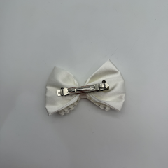 Ekru Dantel Detaylı Saten Fiyonk Saç Tokası