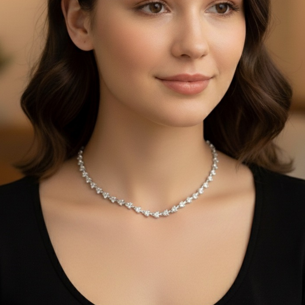 Gümüş Taşlı Model Su Yolu Kolye - 45 CM