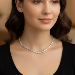 Gümüş Taşlı Model Su Yolu Kolye - 45 CM