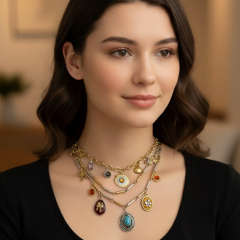 Gold Renkli Taşlı 60 cm Kadın Kolye