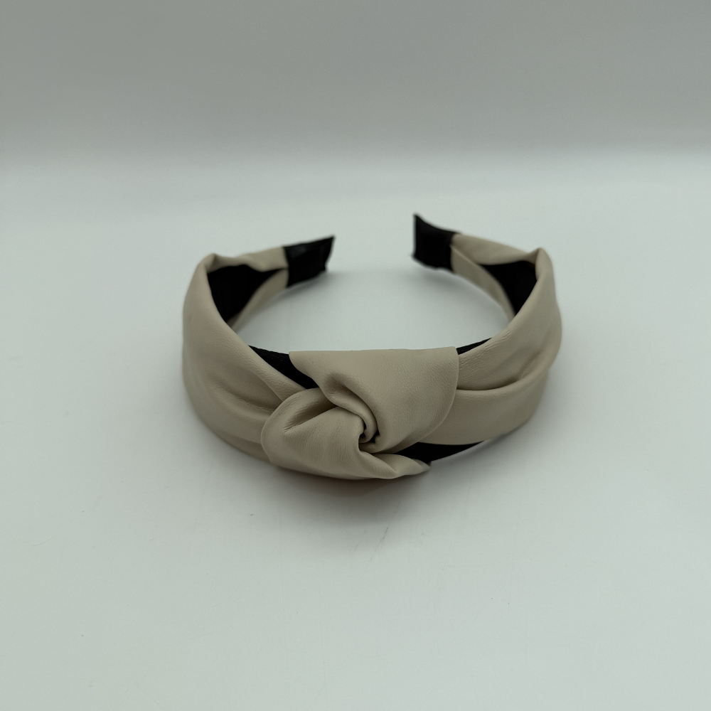 Krem Düğümlü Deri Görünümlü Taç