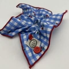 Kare Desenli Kiraz Detaylı Handmade Scrunchie Toka