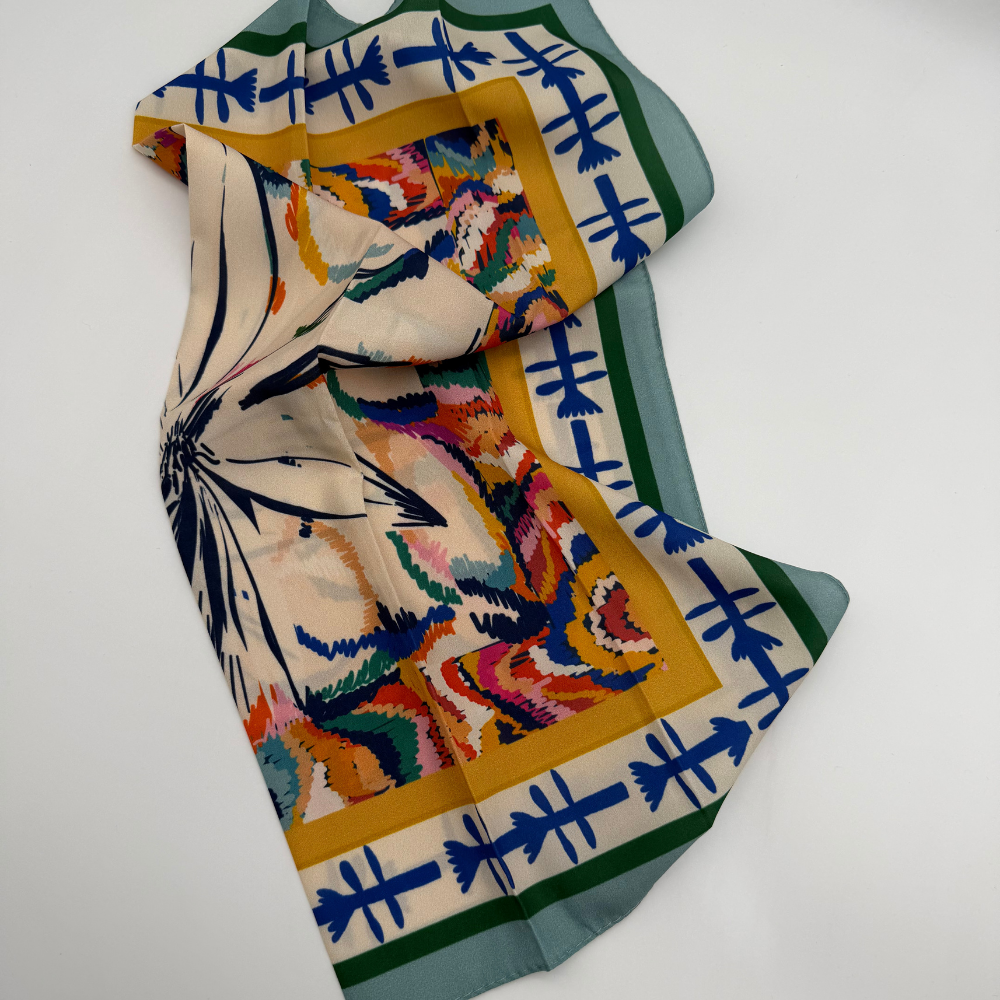 Renkli Desenli İpek Saten Fular (50x50)