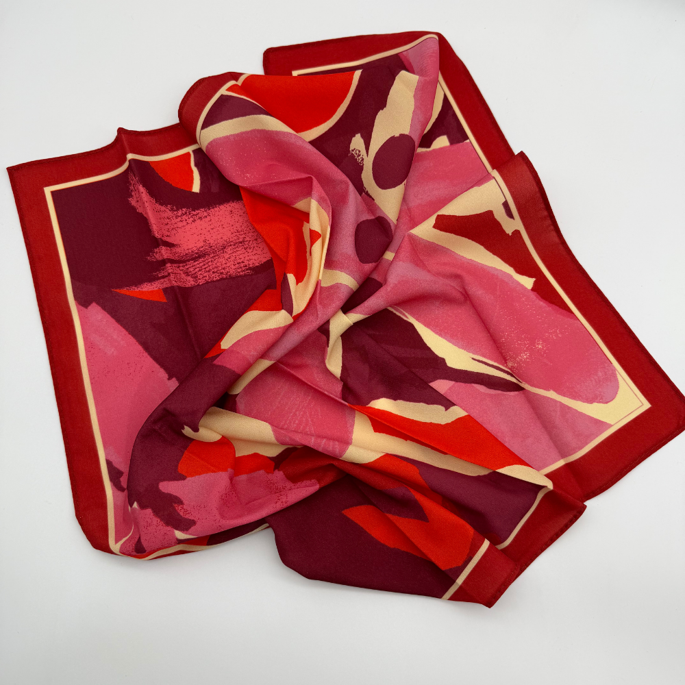 Pembe Desenli İpek Saten Fular (50x50)