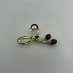 Altın Detaylı Kiraz Figürlü Mandal Toka