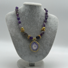 Mor Gold Detaylı Doğal Taş Kadın Kolye