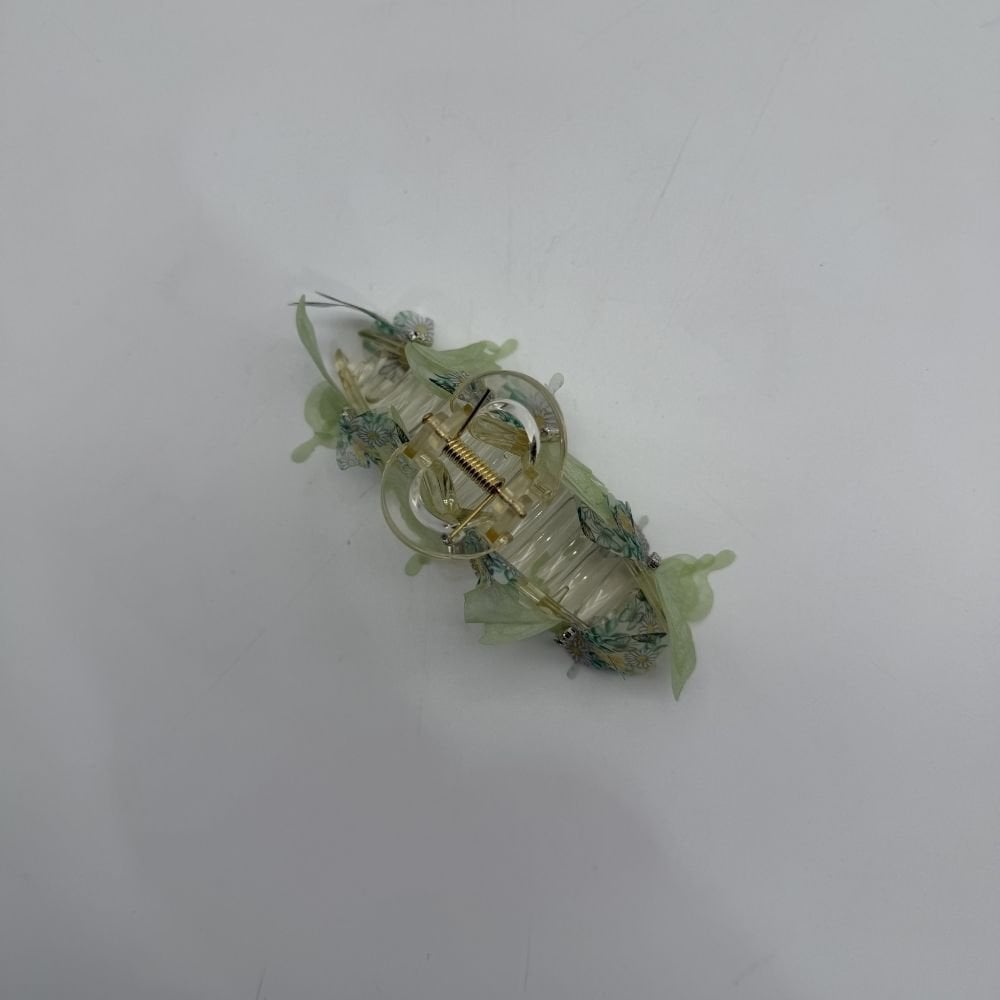 Yeşil Çiçek Detaylı Transparan Mandal Toka