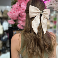 Krem Ortası Taş İnci Detaylı Kurdela Kadın Toka