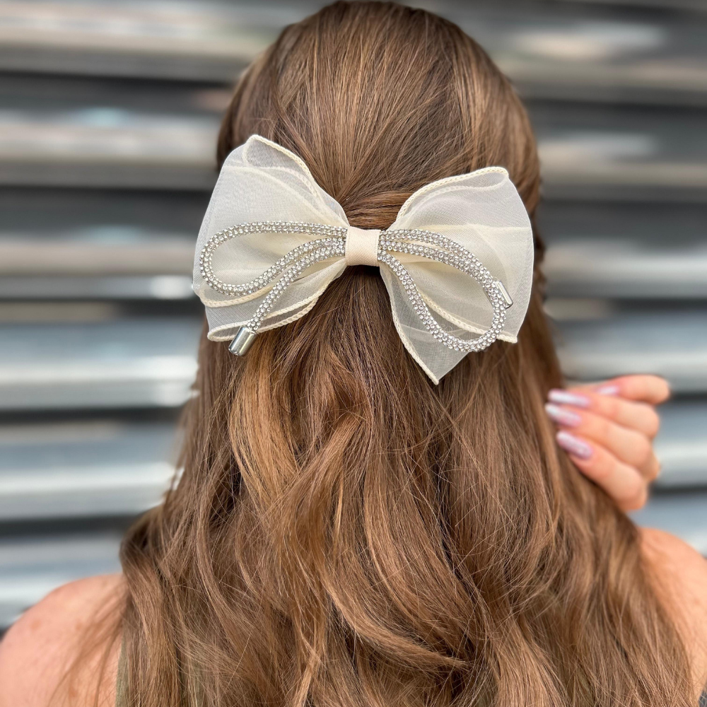 Krem Ortası Taş Detaylı Kurdela Kadın Toka