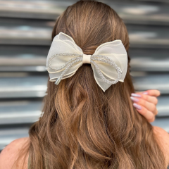 Krem Ortası Taş Detaylı Kurdela Kadın Toka