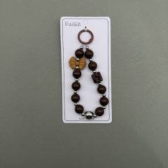 Kahverengi Boncuk Detaylı Şeffaf Kartlıklı Anahtarlık