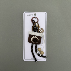 Peluş Detaylı Mini Çanta Figürlü Şeffaf Kartlıklı Anahtarlık