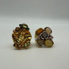 İri Renkli Taşlı Altın Renkli Çoklu Yüzük Seti