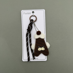 Kahverengi Triko Ayıcık Figürlü Şeffaf Kartlıklı Anahtarlık