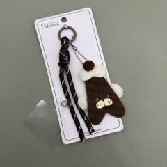 Kahverengi Triko Ayıcık Figürlü Şeffaf Kartlıklı Anahtarlık