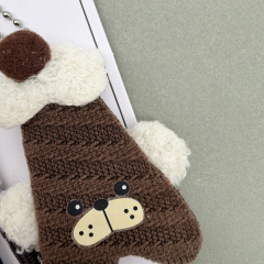 Kahverengi Triko Ayıcık Figürlü Şeffaf Kartlıklı Anahtarlık