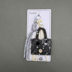 Gri Mini Çanta Figürlü Şeffaf Kartlıklı Anahtarlık