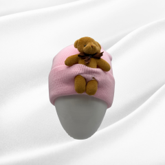 Bere - Kışlık Fitilli Ayıcıklı Çocuk Şapka (Açık Pembe)