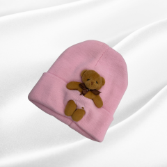 Bere - Kışlık Fitilli Ayıcıklı Çocuk Şapka (Açık Pembe)