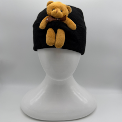 Bere - Kışlık Fitilli Ayıcıklı Çocuk Şapka (Siyah)