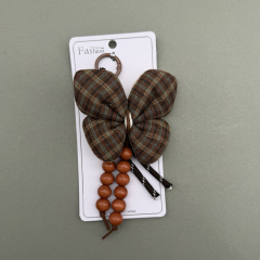 Kahverengi Ekose Kelebek Detaylı Şeffaf Kartlıklı Anahtarlık