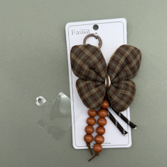 Kahverengi Ekose Kelebek Detaylı Şeffaf Kartlıklı Anahtarlık