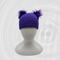 Tüylü Ponponlu Mor Bere