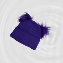 Tüylü Ponponlu Mor Bere