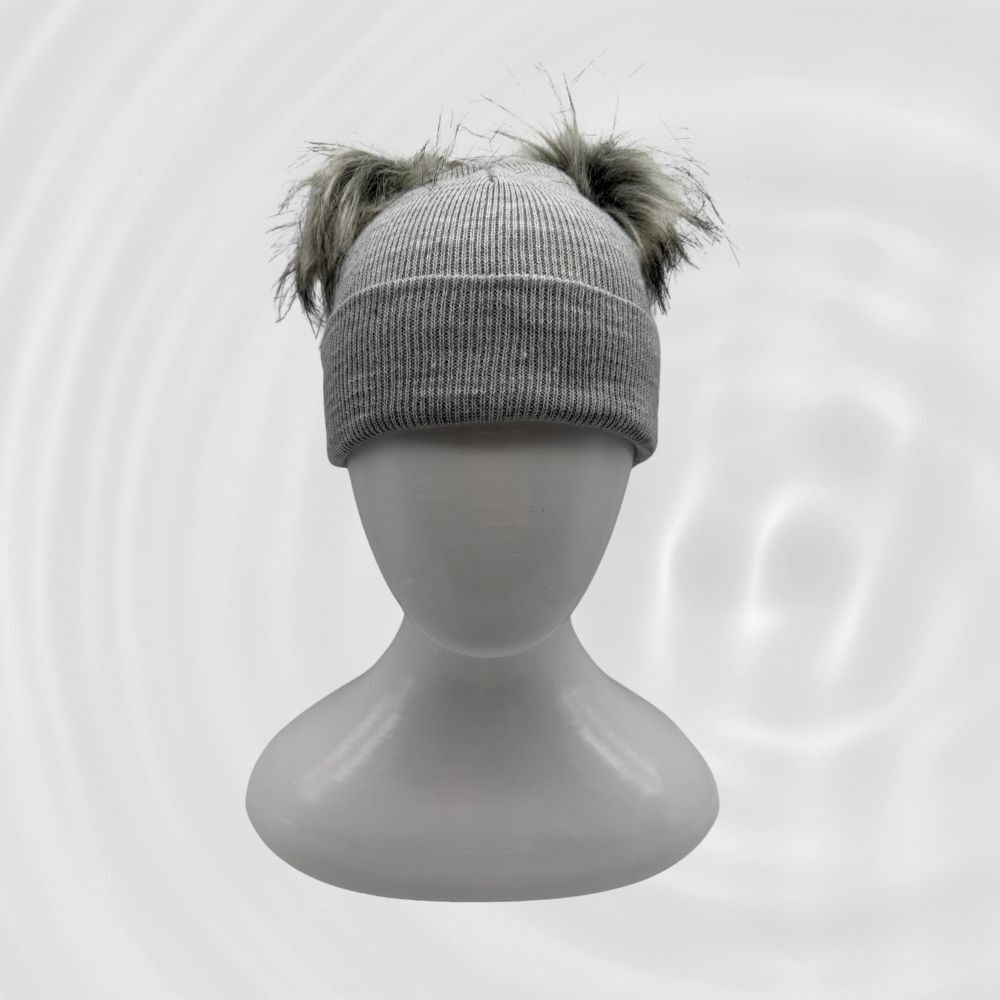 Tüylü Ponponlu Gri Bere