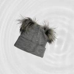 Tüylü Ponponlu Gri Bere