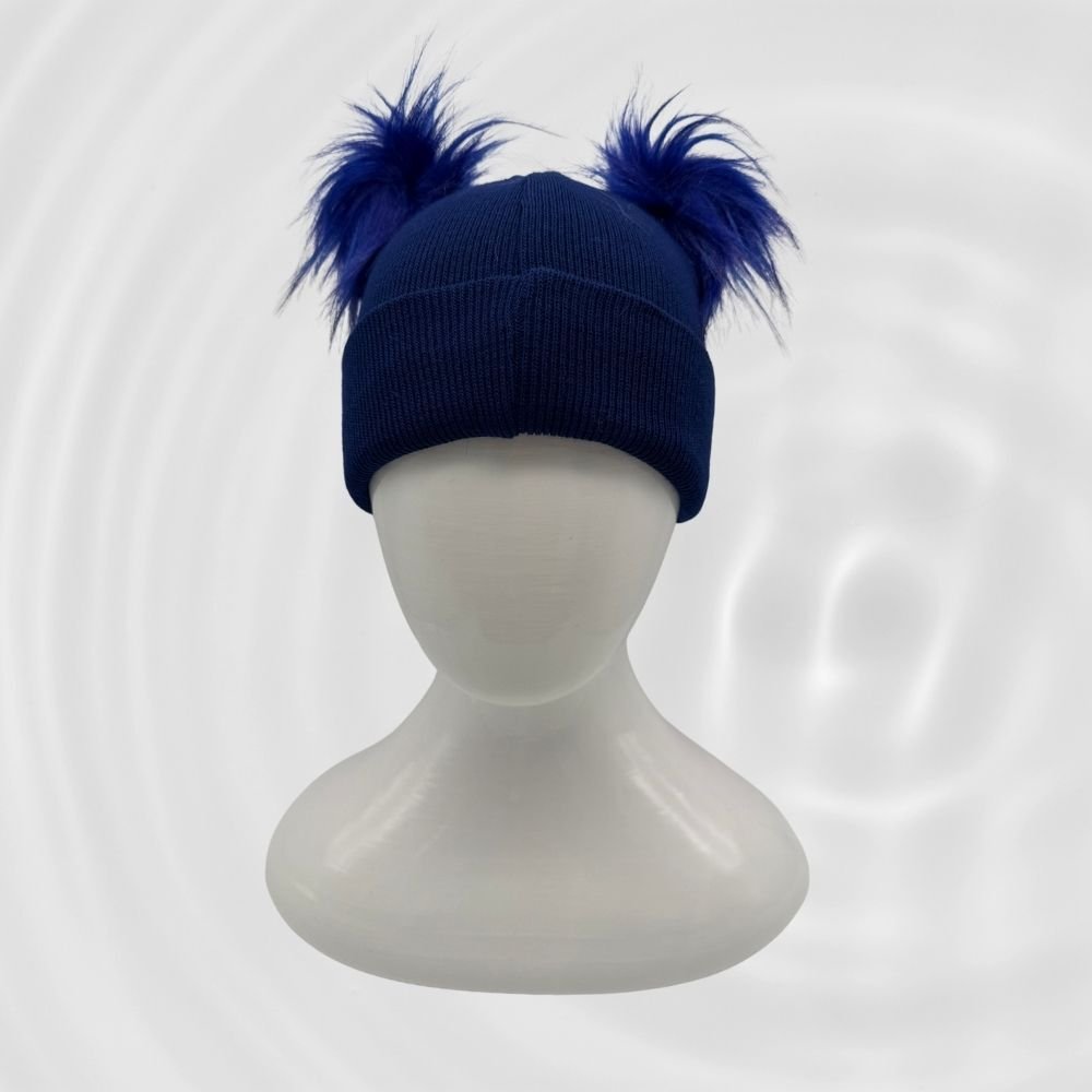 Tüylü Ponponlu Lacivert Bere