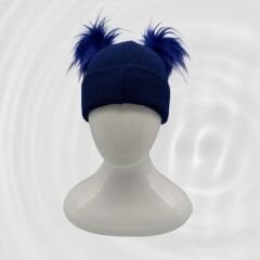 Tüylü Ponponlu Lacivert Bere