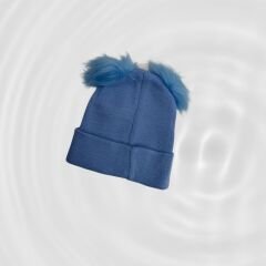 Tüylü Ponponlu Açık Mavi Bere