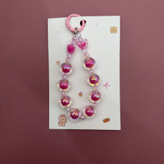 Pembe Boncuk Detaylı Şeffaf Kartlıklı Anahtarlık