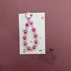 Pembe Boncuk Detaylı Şeffaf Kartlıklı Anahtarlık