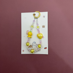 Sarı Kalp ve Çiçek Detaylı Şeffaf Kartlıklı Anahtarlık