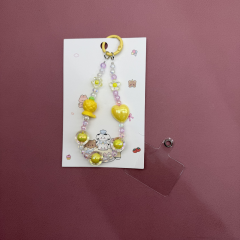 Sarı Kalp ve Çiçek Detaylı Şeffaf Kartlıklı Anahtarlık