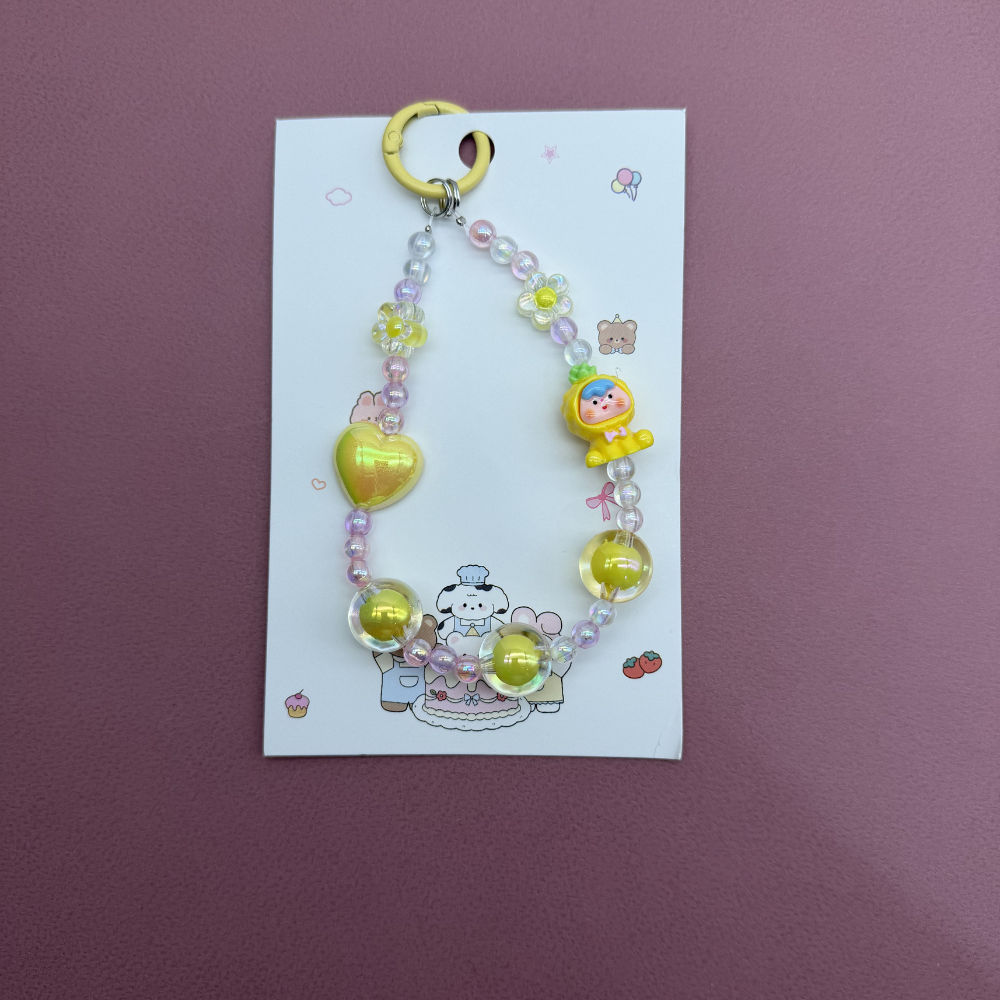 Sarı Figür ve Kalp Detaylı Şeffaf Kartlıklı Anahtarlık