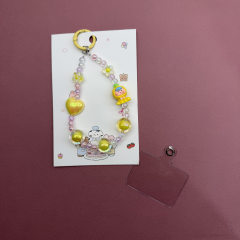 Sarı Figür ve Kalp Detaylı Şeffaf Kartlıklı Anahtarlık