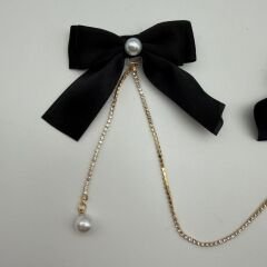 2'li İncili Sallantılı Siyah Pens Fiyonk Toka