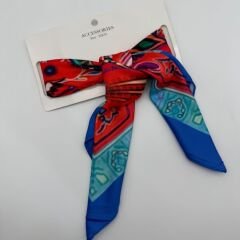 Kırmızı - Mavi  Desenli İpek Saten Fular  70x70