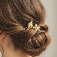 İkili Deniz Yıldızı ve Deniz Kabuğu Gold Toka